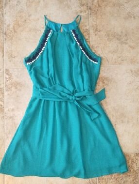 Teeze Me Teal Halter Mini Dress with Tie Waist